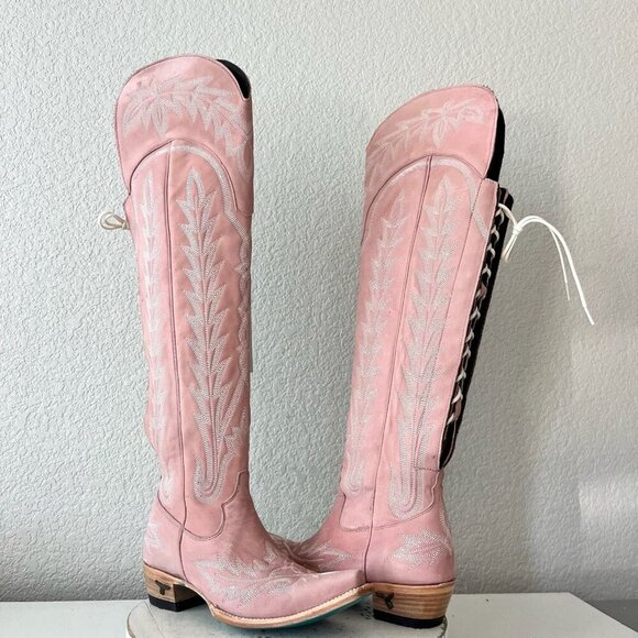 Lane LEXINGTON Over the Knee Womens Cowboy Boots 7 Pink Western Cowgirl Lace up - Picture 1 of 14